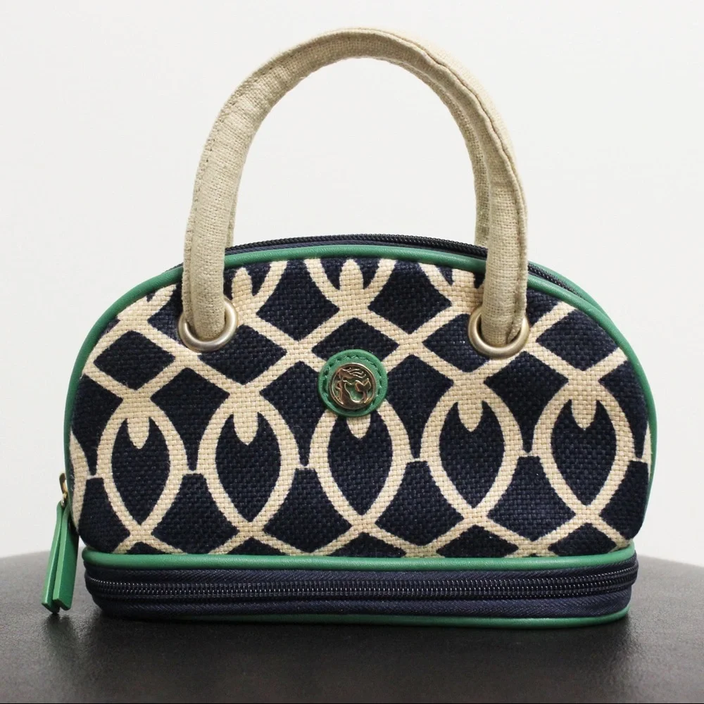 Spartina Daufuskie Island Chaplins Landing Linen Leather Makeup Cosmetic Bag